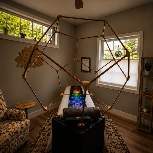 copper dodechehedron on vibroacoustic table